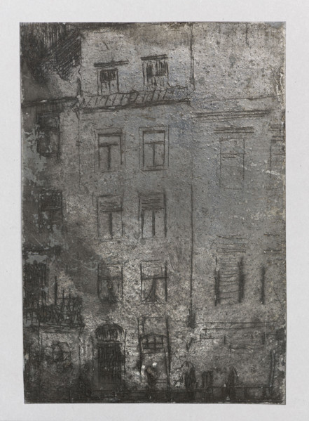 Facades of old tenement houses; verso: Castle in Wisnicz. Jablczynski, Feliks (1865–1928), graphic