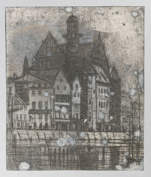 Naturalists' House in Gdansk; verso: Crane in Gdansk; Jablczynski, Feliks (1865–1928), graphic