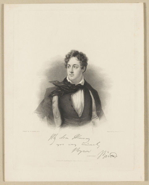 Portrait of George Gordon Byron. Engraving by Edward Finden after a portrait painted by George