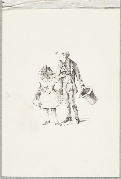 Julia Pastrana arm in arm with her impresario, graphic artist, ca. 1858. Print, height 22.2 cm,