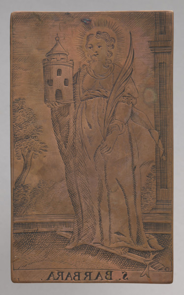 Saint Barbara; graphic artist; Barbara (St.) iconography; Tyszkiewicz, Konstanty (1806–1868);