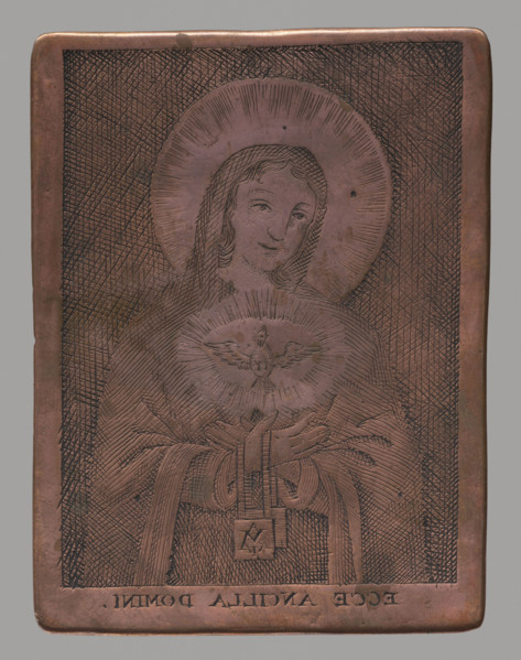 Recto: Our Lady the Bride of the Holy Spirit (Ecce Ancilla Domini); verso: Monogram MARYA, graphic