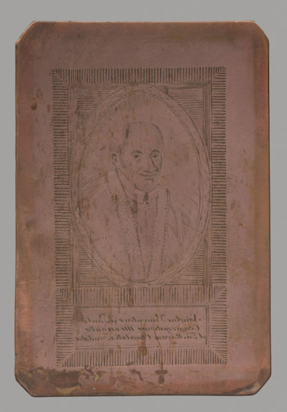 Saint Vincent de Paul. The saint visible in a bust, wearing a surplice and a stole; face stippled.