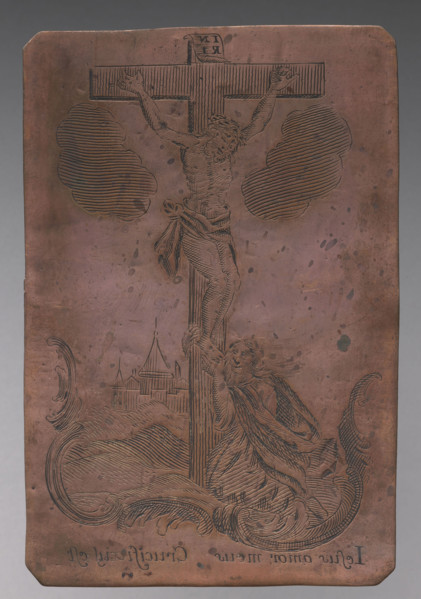 Iesus amor meus Crucifisus est (Christ on the Cross and Mary Magdalene). Reverse: S. Theresa (Image