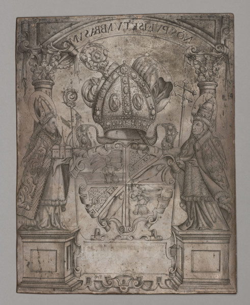 Coat of arms of the Petershausen monastery (recto); Image of Madonna and Child (verso). Monogramist