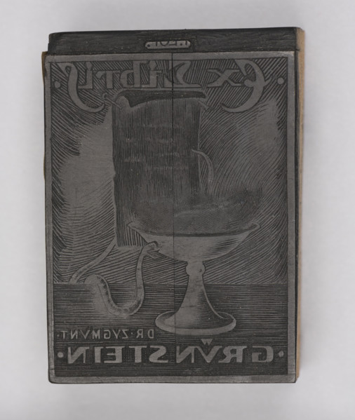 Bookplate of Zygmunt Grünstein; verso: fragment of another bookplate crossed out and cut into two