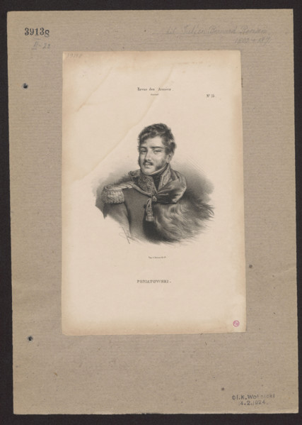 Portrait of Prince Józef Poniatowski, Julien, Bernard-Romain (1802–1871), graphic artist; ca. 1830,