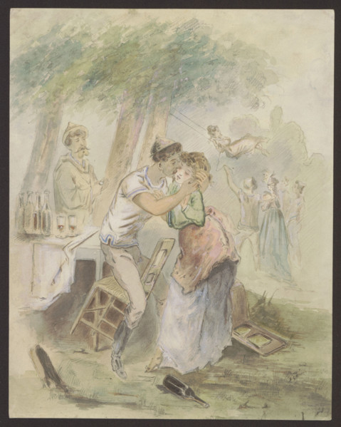 Skater at an Ice-Floor, Grévin, Alfred (1827–1892), draughtsman; women; French drawings; ponds