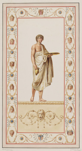 Vestigia delle Terme di Tito. Ephebe in a blue robe. Quadro from the wall decoration in room 15,