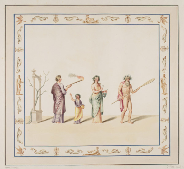 Vestigia delle Terme di Tito. A cart loaded with grapes. Quadro from the vault decoration of room