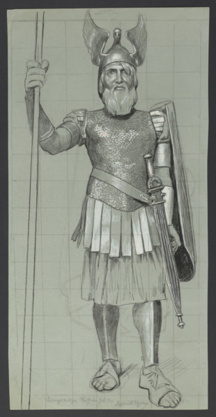 Costume design for Wotan as the god of war by Hans Thoma (1839–1924); illustration/drawing for
