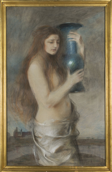 Girl with a Blue Vase, Teodor Axentowicz (1859–1938), painter; female nudes; Young Poland (style);