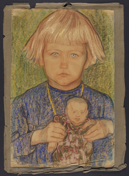 Girl with a doll, Jan Rembowski (1879–1923). Pastel drawing, 1908–1909. Height 47.5 cm, width 31 cm