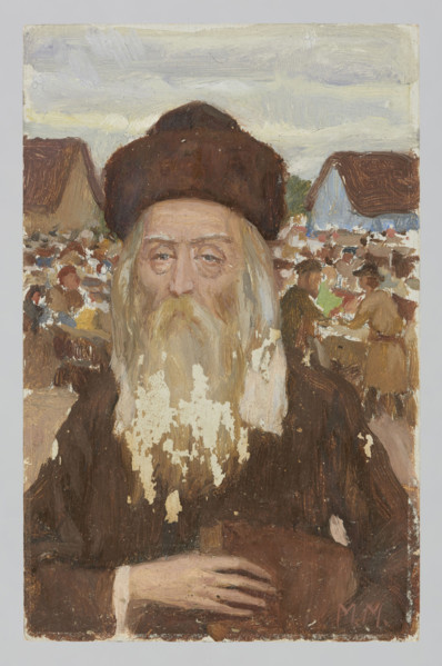 Old Jew in a fox costume, with a market in the background, Maurycy Minkowski (1881–1930), painter;