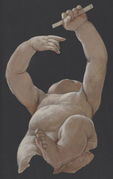 Study of a Lying Baby, with Hands Raised; Hans Thoma (1839–1924), draughtsman; children, baby study