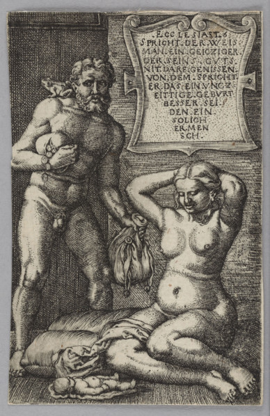 The Miser, Barthel Beham (1502–1540), German graphic artist, Renaissance style, moralizing scenes;