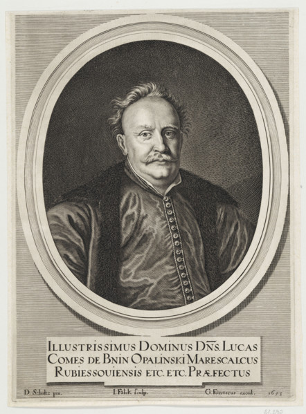 Portrait of Lukasz Opalinski; graphic print by Jeremias Falck (ca. 1609–1677), painted by Daniel