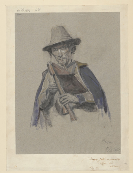 Italian bagpiper, painted by Leon Kaplinski (1826–1873), 1861, Rome. Watercolor drawing, height 29