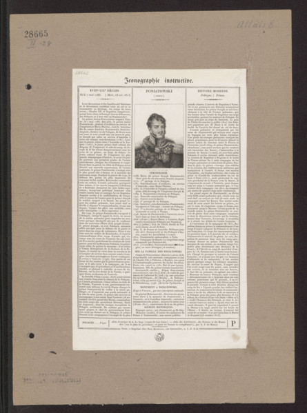 Portrait of Prince Józef Poniatowski with a biography; painter/graphic artist Jean-Alexandre Allais