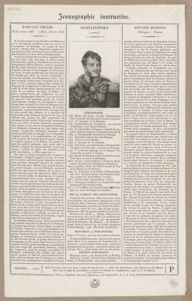Portrait of Prince Józef Poniatowski with a biography; publisher: Renouard, Paul (Paris; fl. ca.