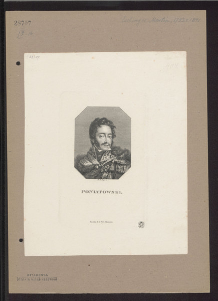 Portrait of Prince Józef Poniatowski; publisher: Schumann, Gebrüder (Zwickau; publishing house;