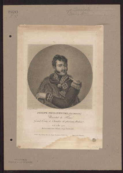 Portrait of Prince Józef Poniatowski; artist(s) Justine Lesuire (fl. ca. 1810) and Bourdain (fl.