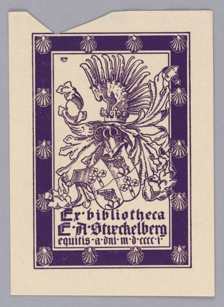 Ex bibliotheca EA Stueckelberg equitis ad^ni mdccci; Rheude, Lorenz Max (1863–1939), graphic