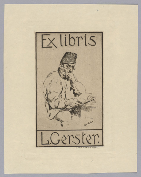 Ex libris L. Gerster; Heinrich Feh (1836–1908), publisher; Albert Anker (1831–1910), graphic