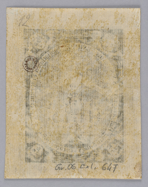 Graphic print bookplate (oval), 2nd half of the 18th century; height 9.1 cm, width 7.2 cm. Depicts