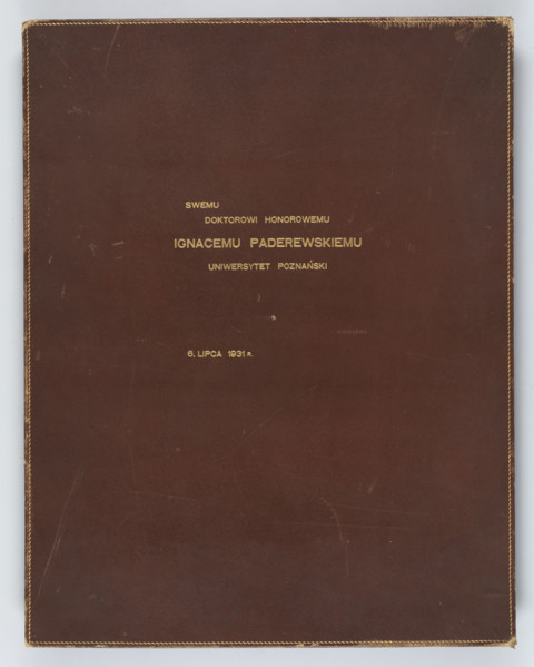 Leather binding of the portfolio 'Impressions from Pomerania' with a dedication to Ignacy Jan