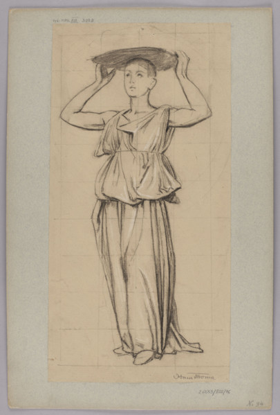 Study of a Woman Carrying a Basket of Flowers on Her Head, Hans Thoma (1839–1924), draughtsman, ca.