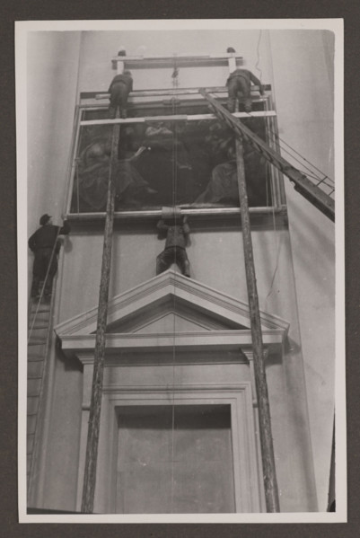 'Hanging Pictures in the Cathedral', photographer Edmund and Boleslawa Zdanowscy, cathedral