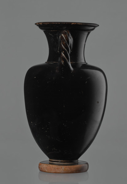 Black-finished amphora, engobe, amphoras, ancient vessels, reddish clay. Surface finished with a