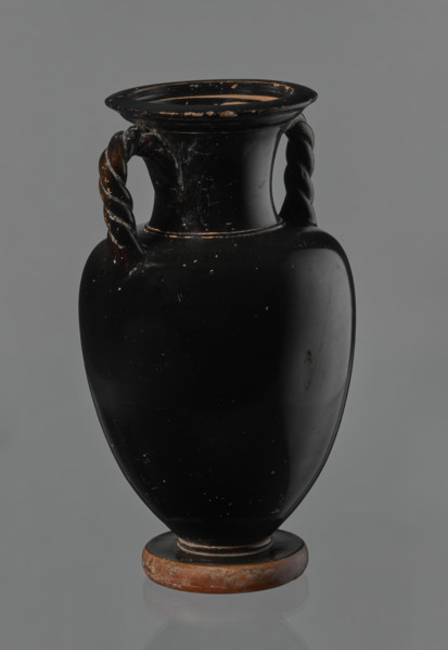 Black-finished amphora, engobe, amphoras, ancient vessels, reddish clay. Surface finished with a
