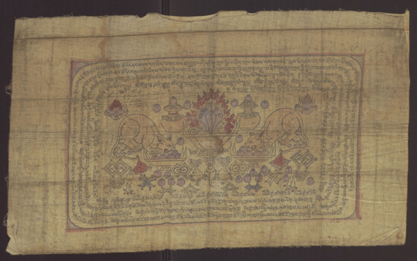 Banner with depictions of various offerings in honor of one of the 84 mahasiddhas, Manibhadra;
