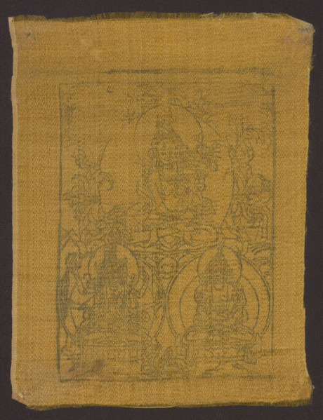 Tara and two bodhisattvas; Chinese/Tibetan Buddhist image of Tara (most likely the Green One) with