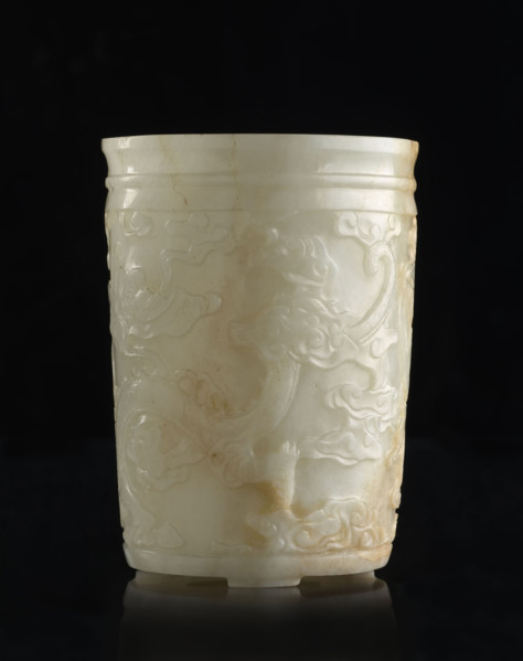 Brush vessel, Chinese, Qing (1644–1911), 19th century. Painted with bats, dragons, phoenix