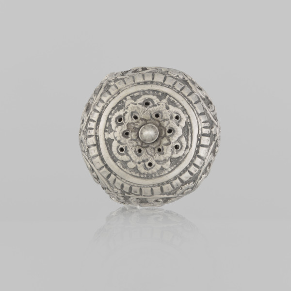 Salt cellar; Indian; 19th century; India; vessel for salt or spices; plant tendril and floral