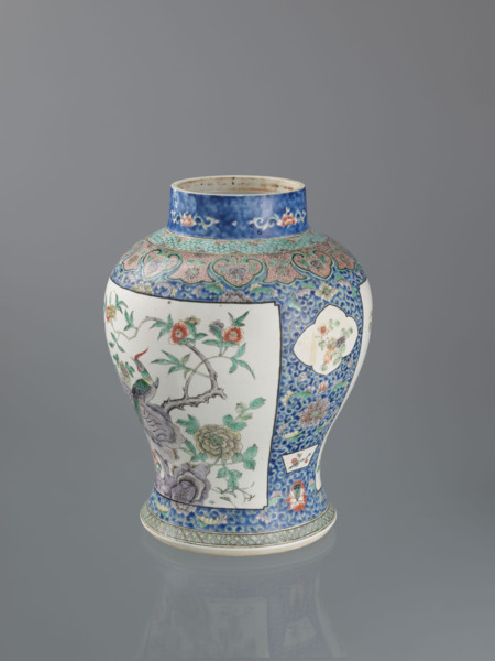 Vase, Chinese, Qing (1644–1911), early 20th century; decorative vessel depicting lotuses, peonies,