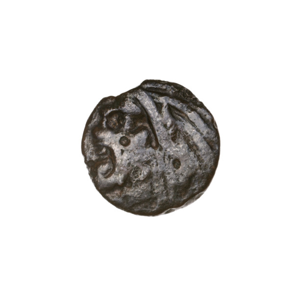 Bronze coin, Pantikapaion; obverse: head of bearded Satyr facing left; reverse: bull head facing