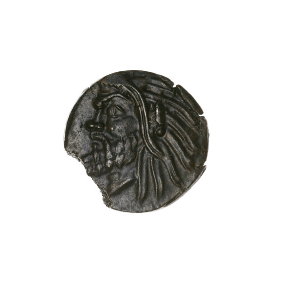 Bronze coin, Pantikapaion; obverse: head of bearded Satyr facing left; reverse: bull head facing