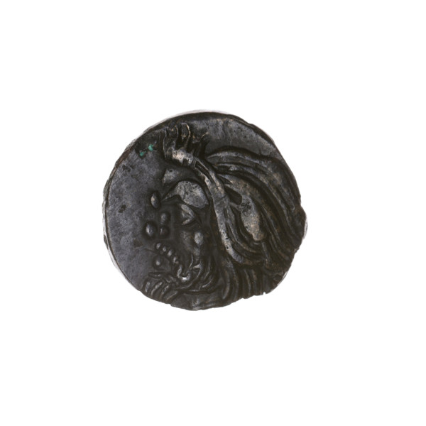 Bronze coin, Pantikapaion; obverse: head of bearded Satyr facing left; reverse: bull head facing