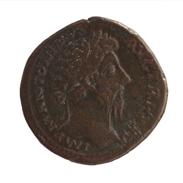 sestertius, Marcus Aurelius (121–180; Roman emperor 161–180) (issuer); obverse: Head of Marcus