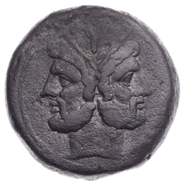 Obv. Head of Janus in a laurel wreath; above value mark I. Continuous border. Rv. Ship's prow at