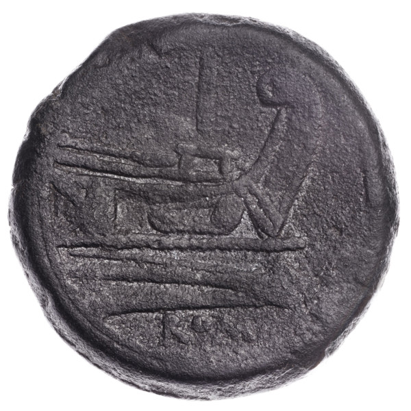 Obv. Head of Janus in a laurel wreath; above value mark I. Continuous border. Rv. Ship's prow at