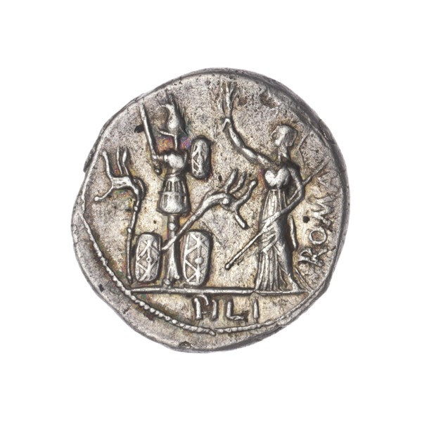 Denarius, M. Furius Philus (publisher), 119 BC. Obverse: head of Janus laureate; inscription M
