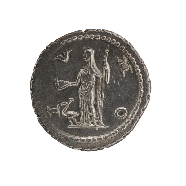 Denarius; obverse: draped, pearl-bordered bust of Julia Maesa facing right with inscription