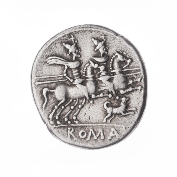 denarius, Antestius, C. (fl. 146 BC), publisher; Obv. Head of Roma in helmet at right; behind it