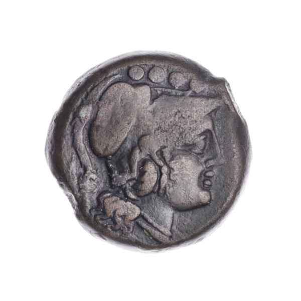 Triens; obverse: head of Minerva right wearing Corinthian helmet; above value mark OOOO. Reverse: