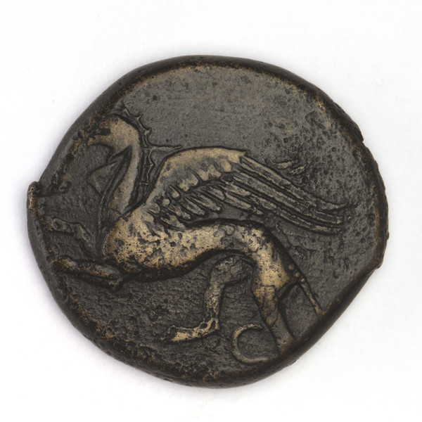 bronze coin, Chersonesos, griffins, Kneeling Artemis, Artemis (mythology), Black Sea, Artemis with